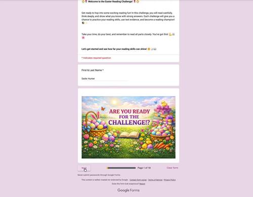 Easter Reading Challenge | Google Forms | SCR | Revising & Editing