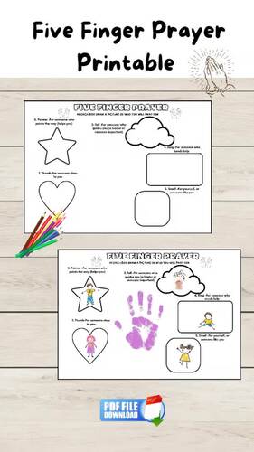 Five Finger Prayer Printable, Sunday School Craft, Bible Lesson Activity