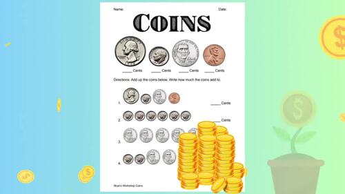Money Coins Change Pennies Nickels Dimes Quarters Worksheets BUNDLE