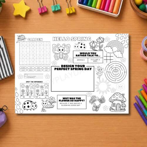 Spring Activity Placemat | Spring Worksheets for Kids | Spring Science
