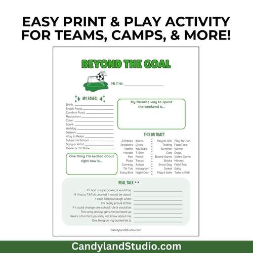 Soccer Get to Know You/Me Worksheet Activity Middle High School ...