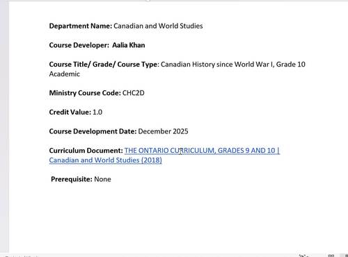 CHC2D Canadian History Course Bundle (Grade 10) | Full Semester Package