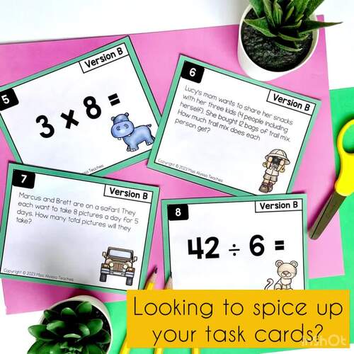 Single Step Multiplication and Division Word Problems - Math Fact Task Cards