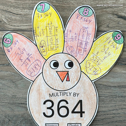 Preview of Thanksgiving Turkey Math Craft | 4th Grade Multiplication Practice Worksheets