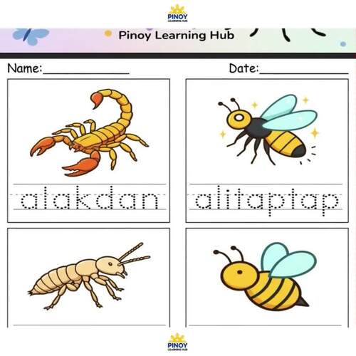 Tagalog Mga Insekto Worksheets | Filipino Insects Tracing PDF Preschool