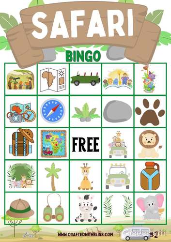 Safari Bingo For Kids Safari Bingo Birthday Party Classroom Bingo Game