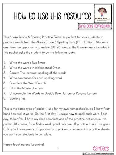 Abeka Spelling, Vocabulary & Poetry 5 - 5th Ed - Lists 27-34 Bundle