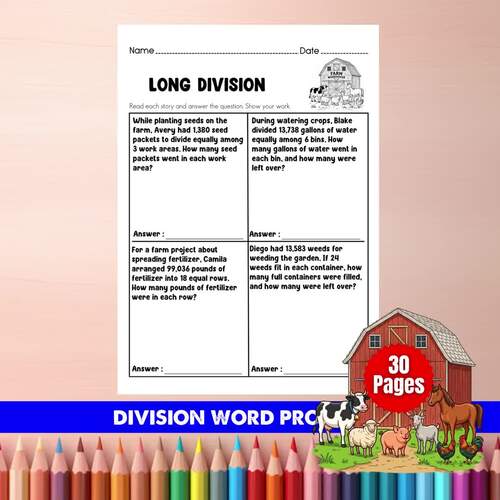 Grade 5 Farm Long Division Word Problems | Math Worksheets | 30 Pages ...