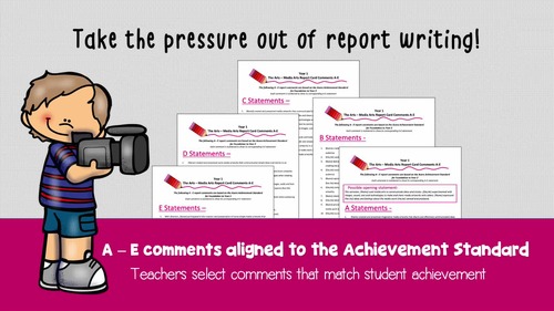 Australian Curriculum Year 1 Media Arts Report Card Comments by Ideacations