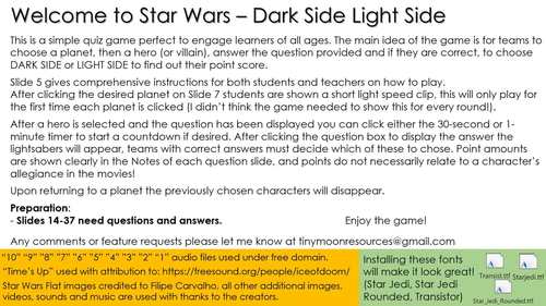Star Wars Dark Side Light Side Customizable PowerPoint Game Template