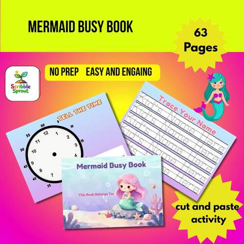 Mermaid Themed Preschool Busy Book – Interactive Learning Binder