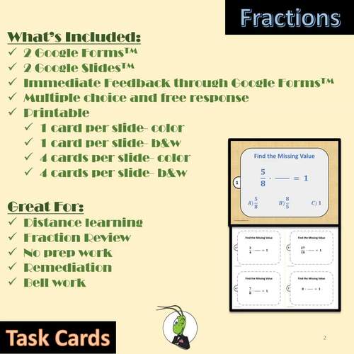 Reciprocal Fractions PreAlgebra Google™ Task Cards by Grasshopper ...