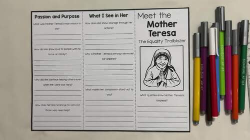 Mother Teresa Womens History Month Craft Project Reading Comprehension