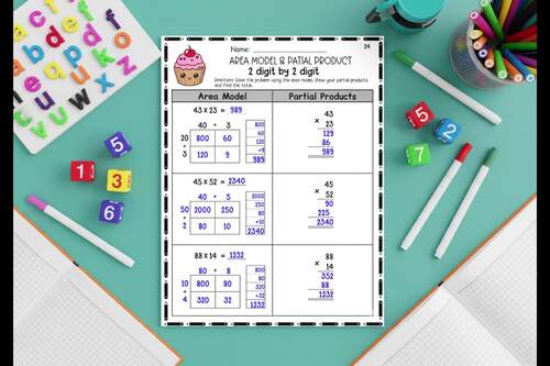 Double-Digit Multiplication – Area Model & Partial Products Practice 2× ...