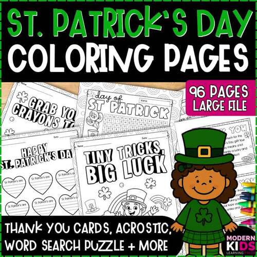St Patricks Day Coloring Pages, Thank You Cards & Word Search Puzzle ...