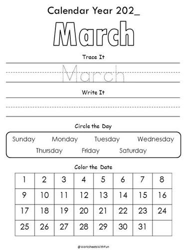 Calendar Worksheets for Practice Preschool Kindergarten Morning Work