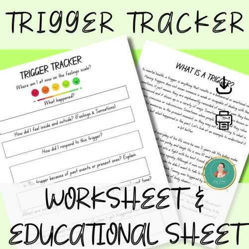 Trigger tracker worksheet educational page behavior reflection triggers