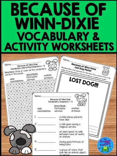 Because of Winn Dixie Vocabulary and Activities Worksheets TpT