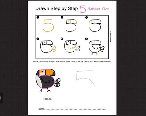 How to draw doodle worksheet : cute cartoons | Easy : cute Animal: Step ...