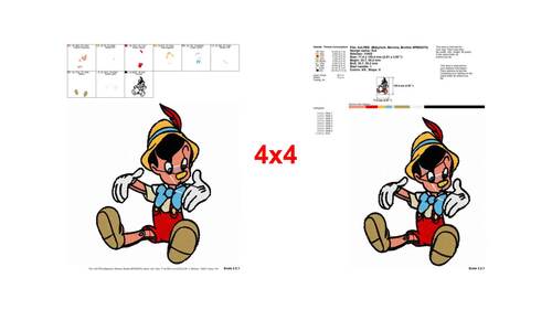 Pinocchio classic puppet character sitting embroidery designs - Instant ...
