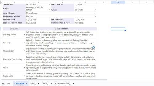 Special Education IEP Goal Tracker Single Student Daily Progress Google ...