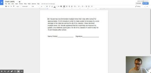 Preview of Grade Liability Form: Great For You, the Student, Parents and Your Colleagues