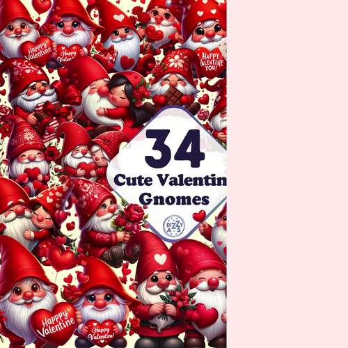 Cute Valentines Gnome clipart bundle 34 PNG Valentine Gnomes Graphics