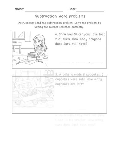 Addition and Subtraction Word Problems Worksheets | Kindergarten Math Story Prob