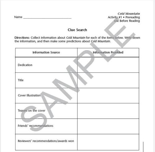Cold Mountain Novel Units® Student Packet Novel Study | TPT