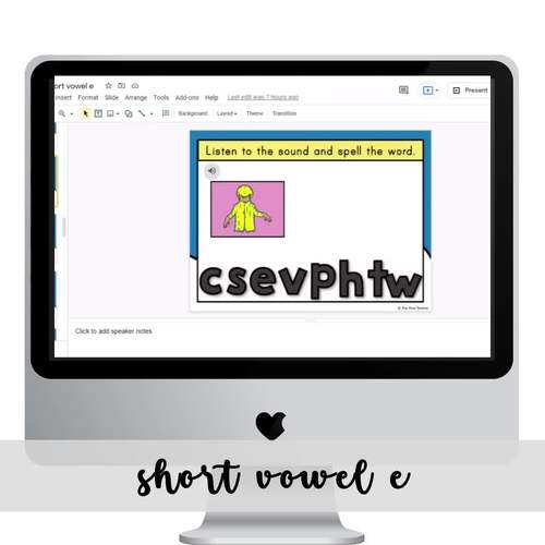 CVC Words Short Vowel E Print and Google Slides™ by The Viral Teacher
