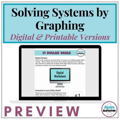 Solving Systems of Equations by Graphing Worksheet by Algebra Elevated