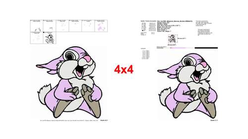 Happy Thumper grey rabbit cartoon character embroidery designs ...