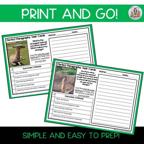 Paragraph Writing Task Cards Photo Prompts 3rd, 4th, 5th, 6th Grade