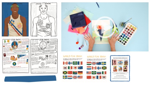Preview of Jesse Owens Beginner Art Craft Lesson, Cute Fact Sheet, Printables, More!