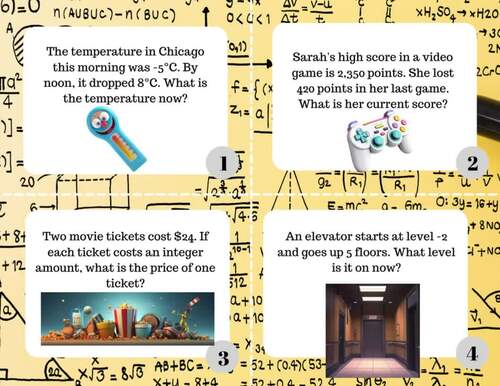 INTEGER WORD PROBLEMS * Task Cards * for Middle School Math | TPT