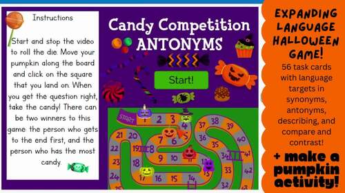 Antonyms Halloween Board Game Boom Cards for Speech Therapy | TPT