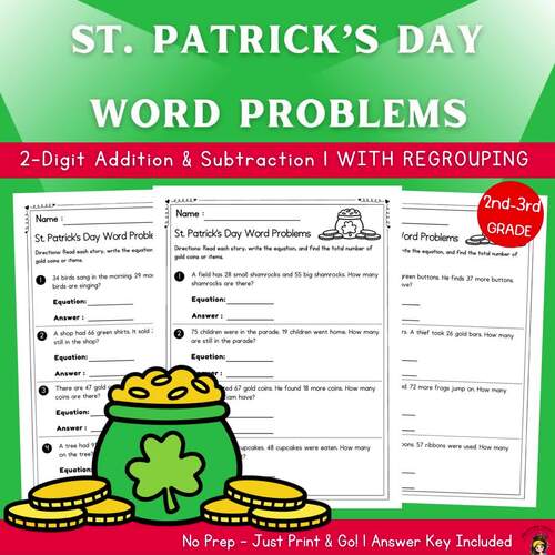 St. Patrick's Day 2-Digit Addition and Subtraction with Regrouping Word ...