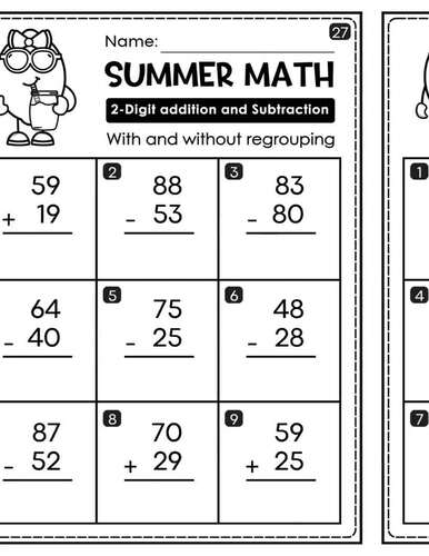 Summer Lemon Math Worksheets | 2-Digit Addition & Subtraction Within 100