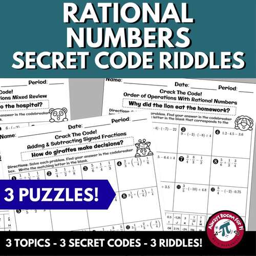 7.3A Rational Number Operations Secret Code Riddles 7th Grade TEKS