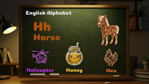 Preview of Animated chalkboard video showing the letter H with colorful chalk drawings.