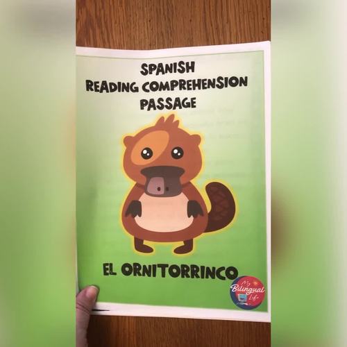 Platypus Spanish Reading Comprehension Activity Printable and Easel