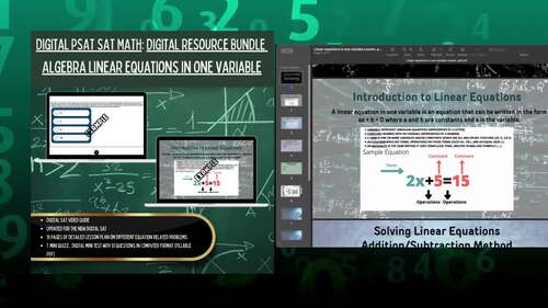 Digital SAT Prep MATH TEST BUNDLE Worksheet Algebra Equations in One Variable