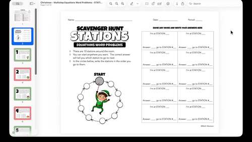8th Grade Math Christmas Activities Multi-step Equations Word Problems