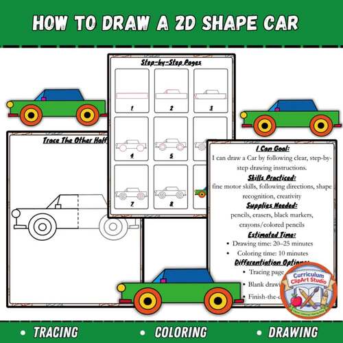How to Draw a 2D Shape Car | Step-by-Step Drawing, Tracing & Coloring Pages