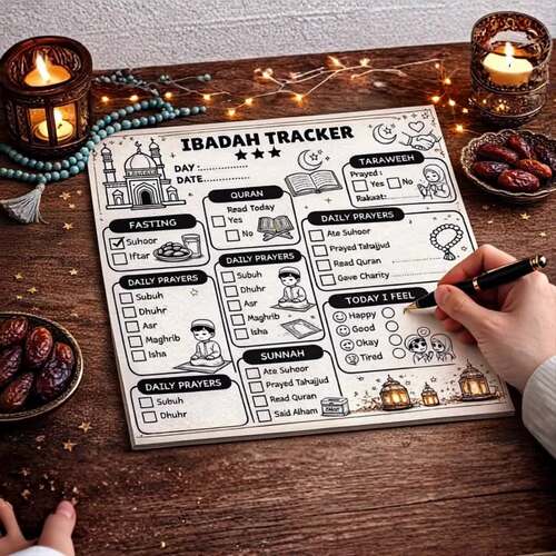 Ramadan Planner, Daily Ibadah Tracker, Reflection & Writing Prompts Worksheets