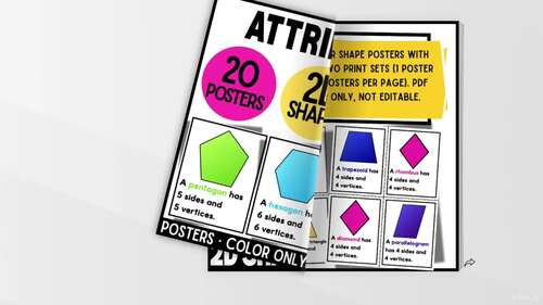 2D and 3D Geometry Shape Attributes Posters Pocket Chart Cards Bundle