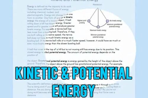 Physical Science Reading Comprehension Motion and Energy Word Document ...