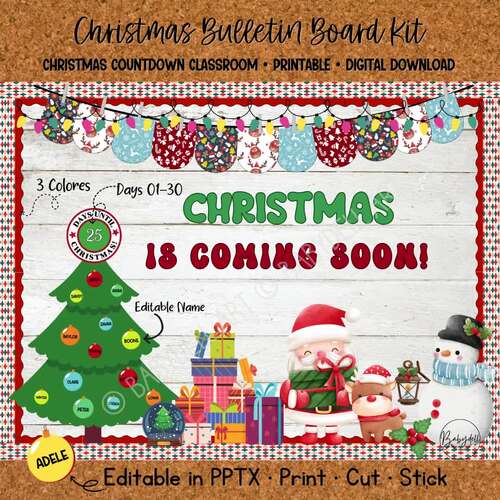 Christmas Countdown Bulletin Board Kit | Editable Holiday Winter Door Decor