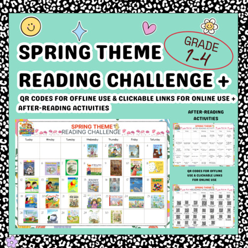 Preview of April Reading Challenge+Elementary (Ages 7–12)+QR Codes*Read Aloud Calendar