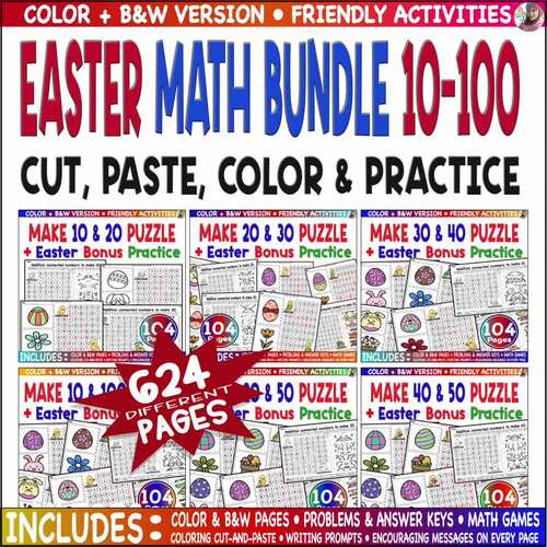 Holiday Math Worksheets Bundle | Easter Number Bonds 10–100 Cut Paste ...